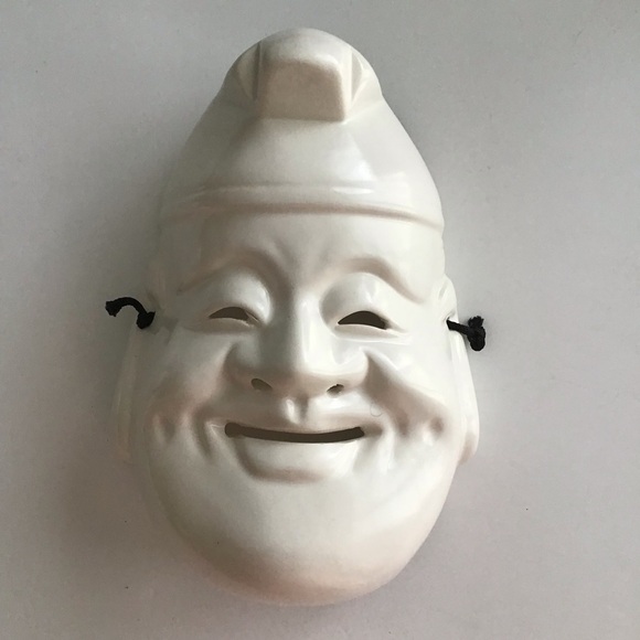 Vintage SET OF 3 Pier One White Ceramic Wall Art Masks Japanese Daikoku & Enosis - Picture 10 of 16